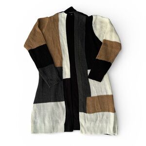 Fortune + Ivy Geometric Colorblock Long Cardigan Sweater - L